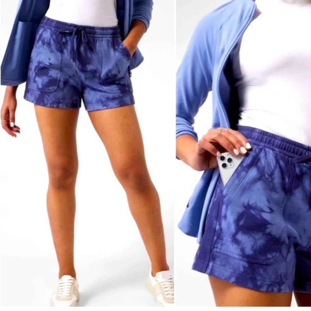 Athleta Farallon Shorts Crystal Tie Dye Blue Drawstring Waist